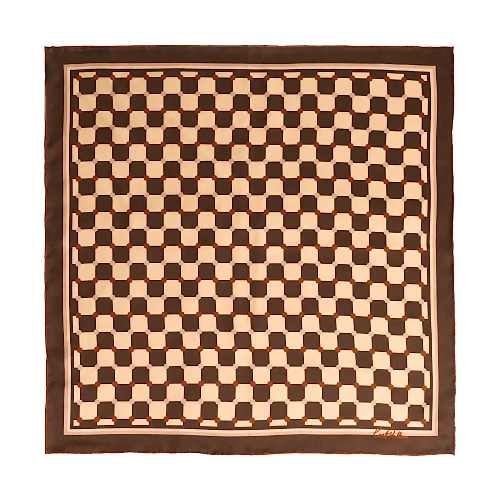 Lost Pattern NYC Lost Pattern Silk Bandana Scarf - Coffee Checkerboard