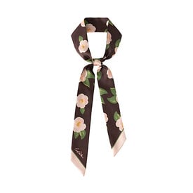 Lost Pattern NYC Lost Pattern Silk Twill Skinny Scarf - Dark Brown Camellia