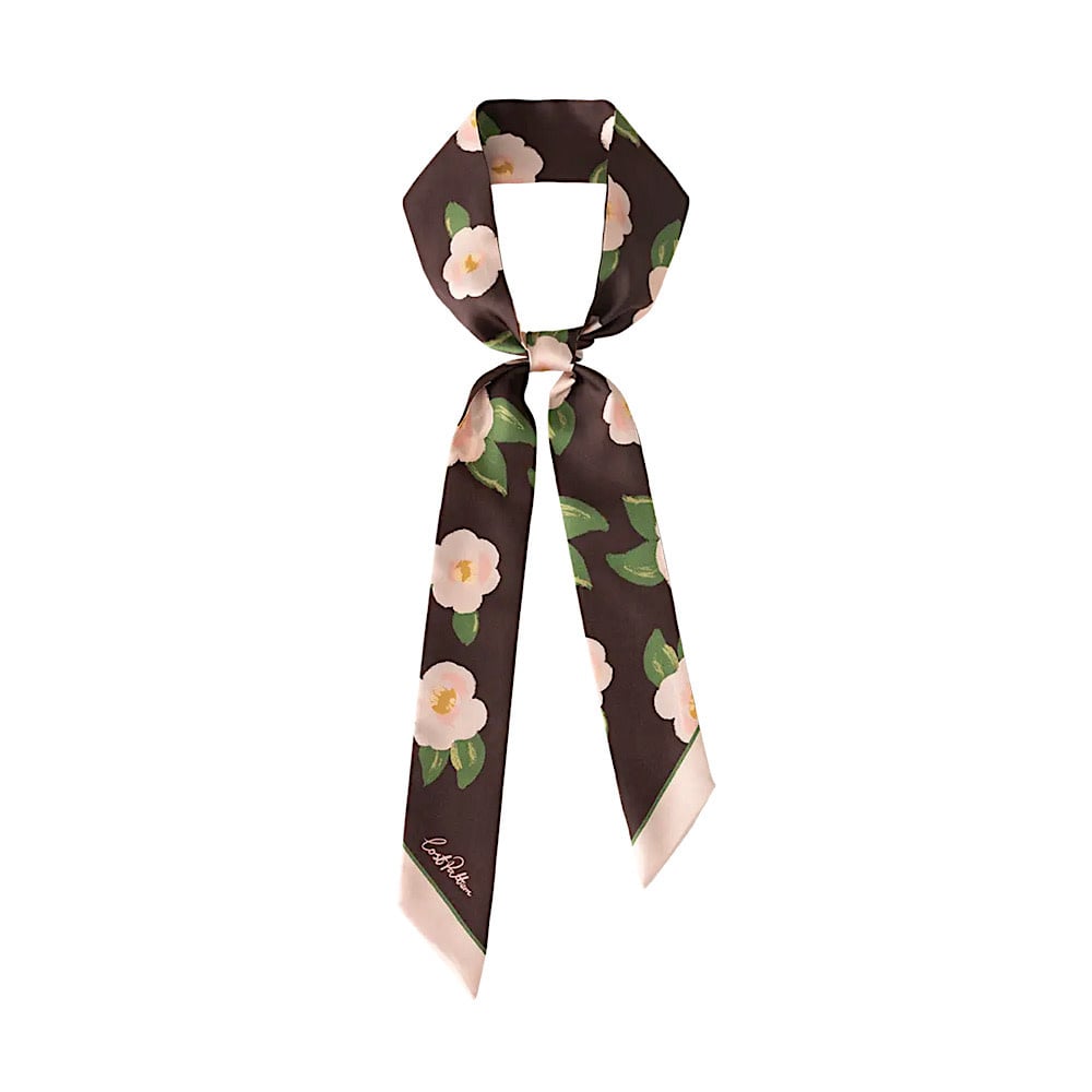 Lost Pattern NYC Lost Pattern Silk Twill Skinny Scarf - Dark Brown Camellia
