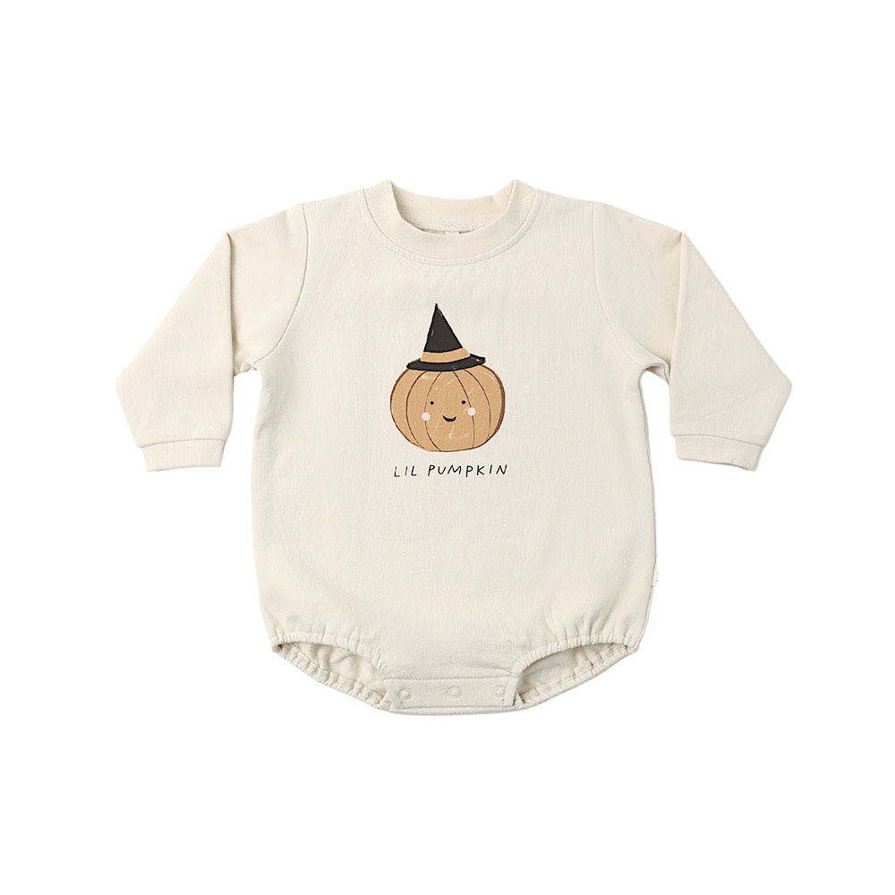 Quincy Mae Quincy Mae Crewneck Bubble Romper - Lil Pumpkin