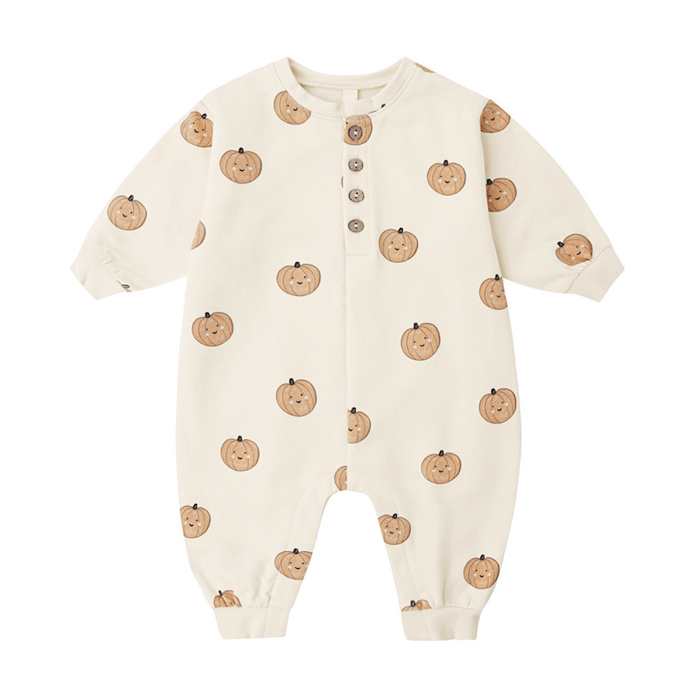 Quincy Mae Quincy Mae Relaxed Fleece Jumpsuit - Smiley Pumpkins
