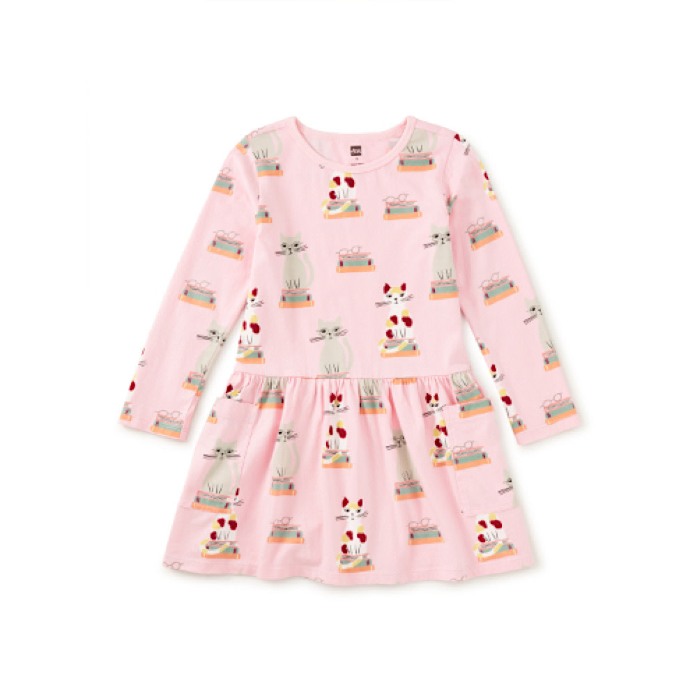 Tea Collection Long Sleeve Pocket Dress - Bookshop Cat