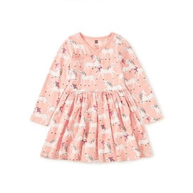 Tea Collection Tea Collection Long Sleeve Wrap Neck Dress - Royal Meadow Unicorns
