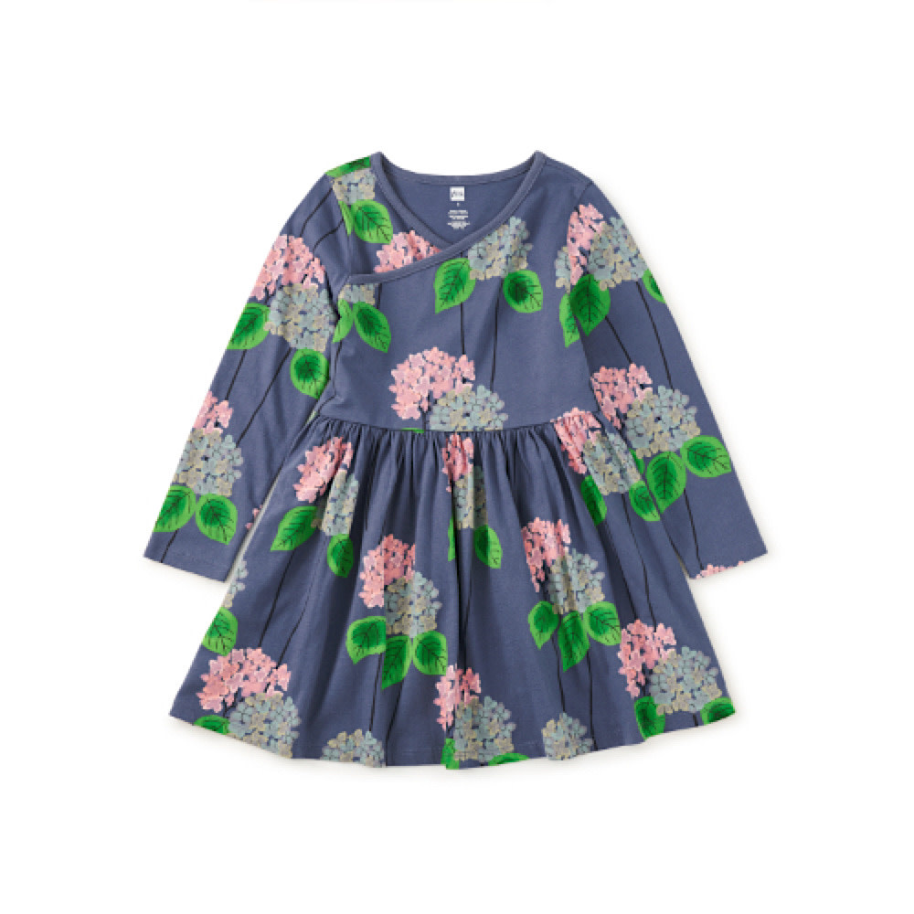 Tea Collection Tea Collection Long Sleeve Wrap Neck Dress - Cornwall Hydrangeas