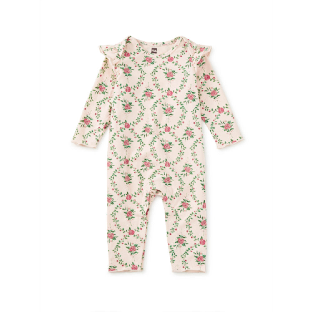 Tea Collection Ruffle Shoulder Baby Romper - Wallpaper Floral