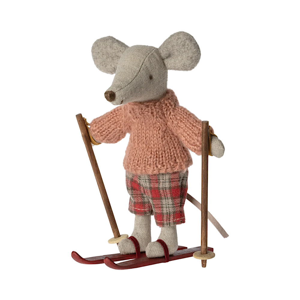 Maileg Winter Big Sister Mouse w/ Ski Set - Rose