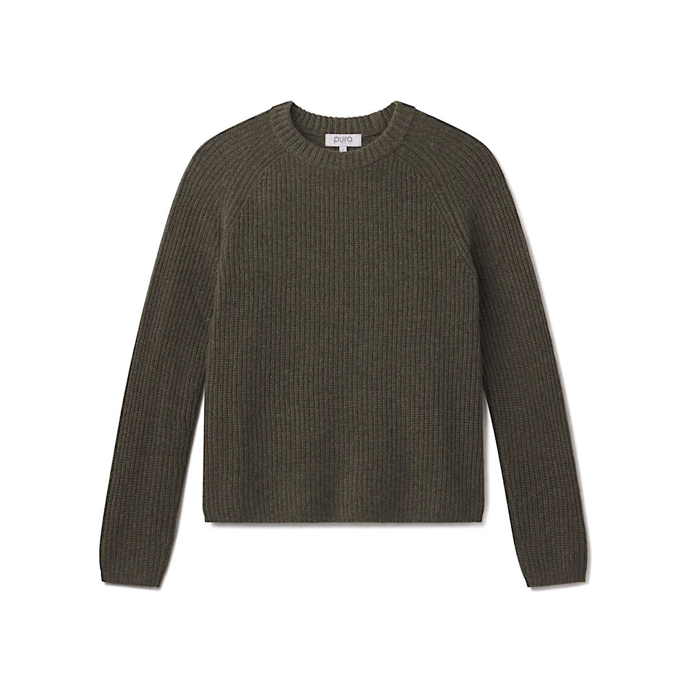 Cashmere Fisherman Crew Sweater - Dark Olive