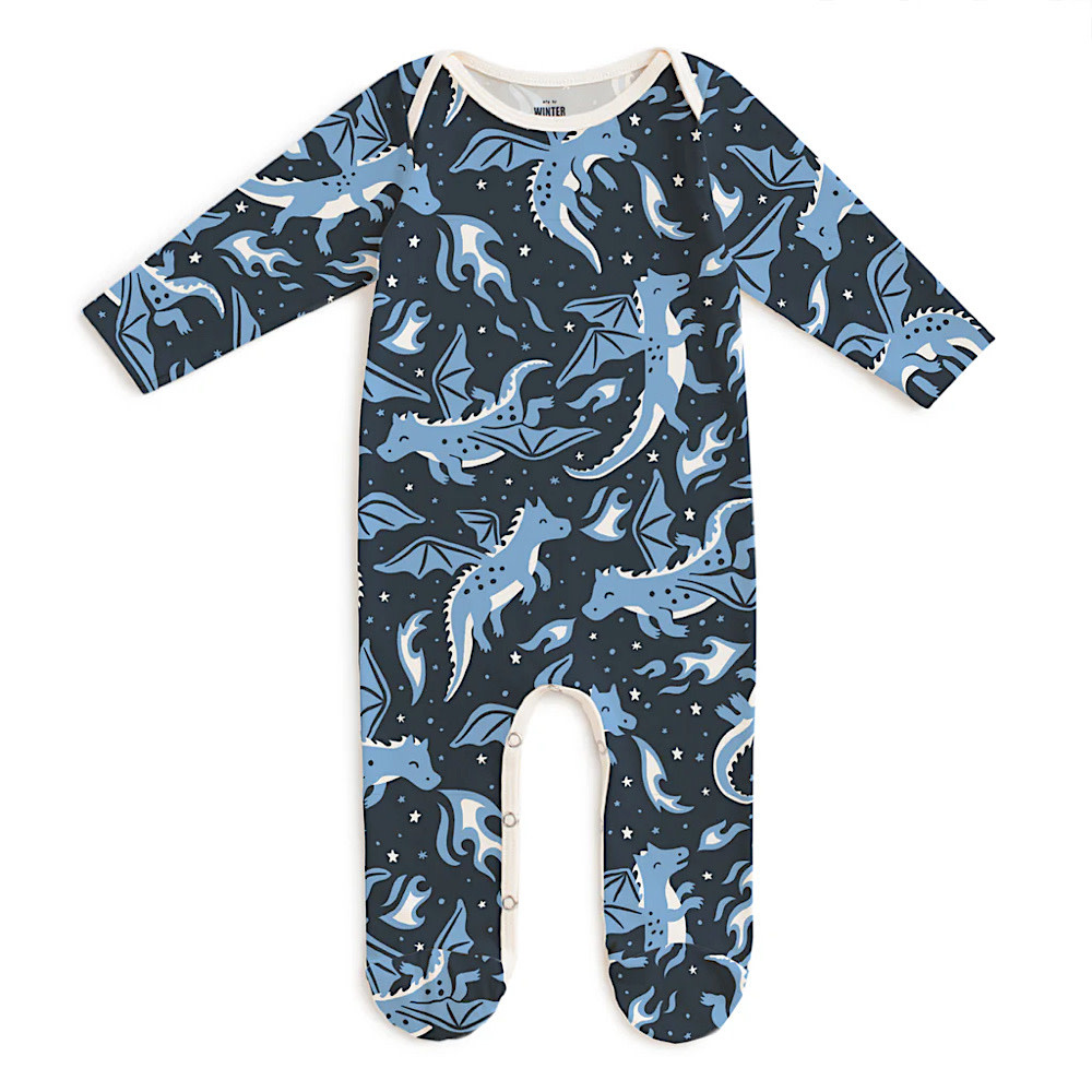 Winter Water Factory Footed Romper - Dragons Navy