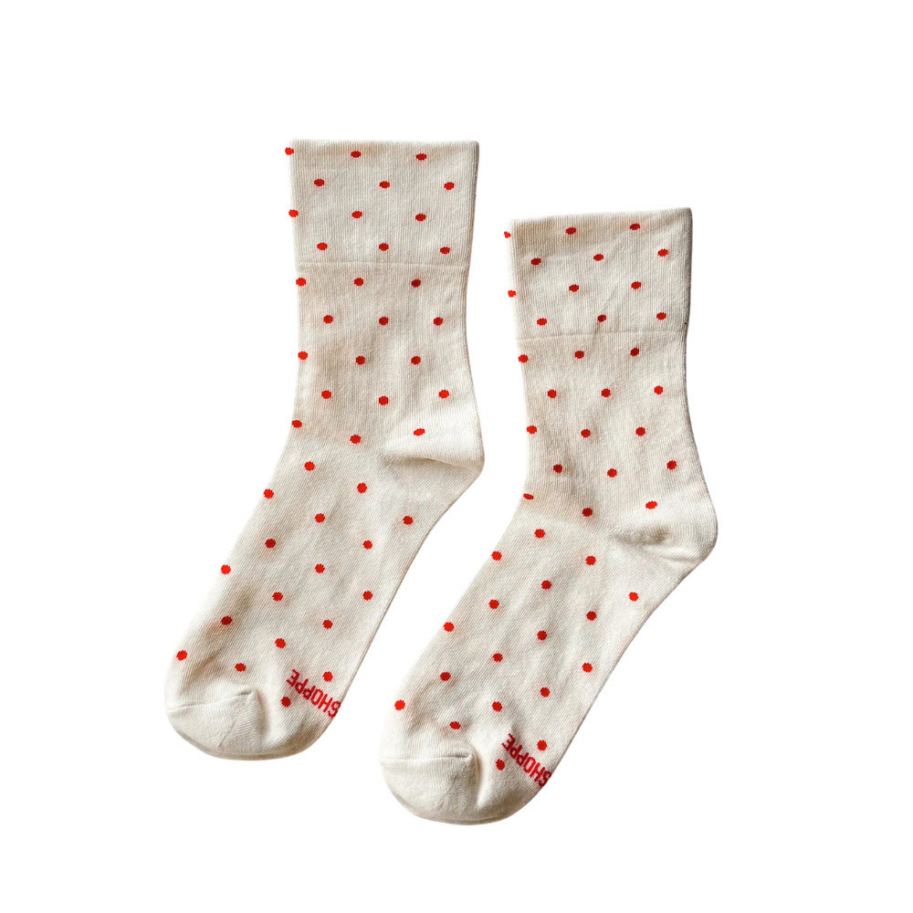 Le Bon Shoppe Sneaker Socks - Cream/Red Polka Dots