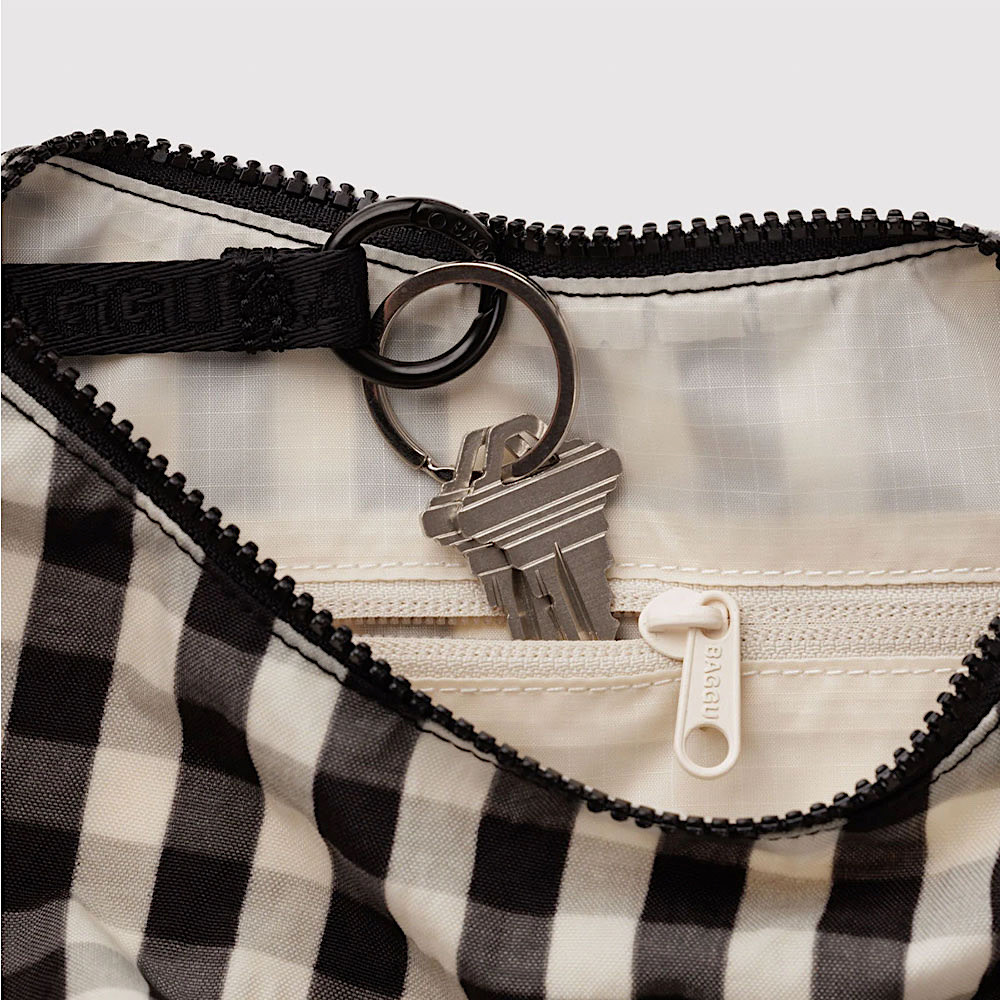 Baggu Small Nylon Crescent Bag - Black & Cream Gingham