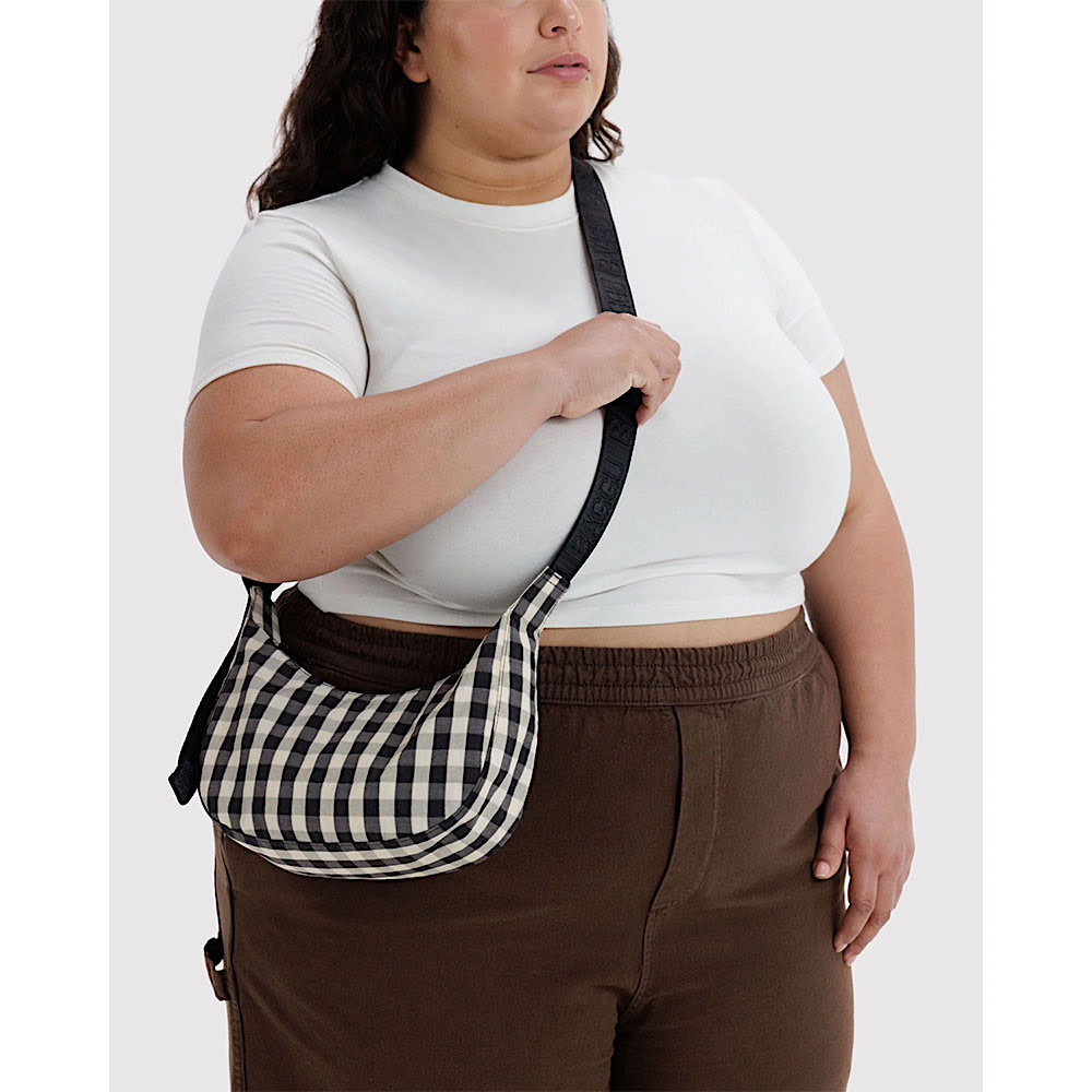 Baggu Small Nylon Crescent Bag - Black & Cream Gingham