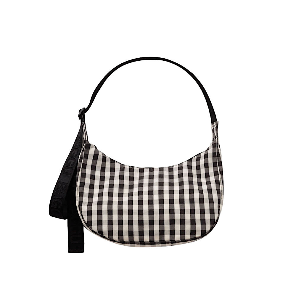 Baggu Medium Nylon Crescent Bag - Black & Cream Gingham