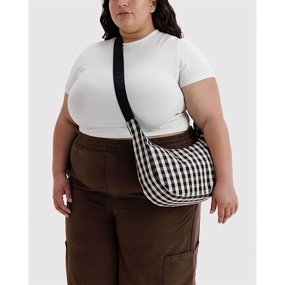 Baggu Medium Nylon Crescent Bag - Black & Cream Gingham