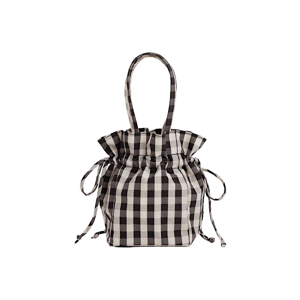Baggu Baggu Nylon Drawstring Bag - Black & Cream Gingham