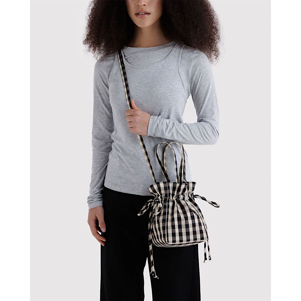 Baggu Nylon Drawstring Bag - Black & Cream Gingham