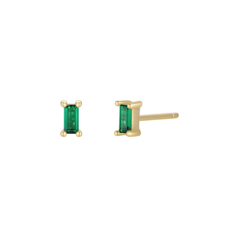 JaxKelly Baguette Stud Earrings - Emerald Gold