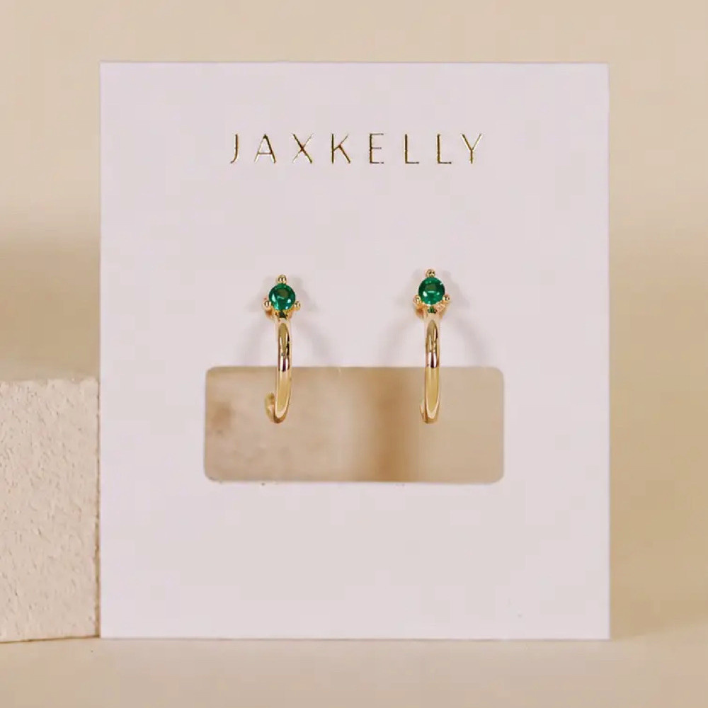 JaxKelly Open Mini Hoop Earrings - Green Emerald Gold