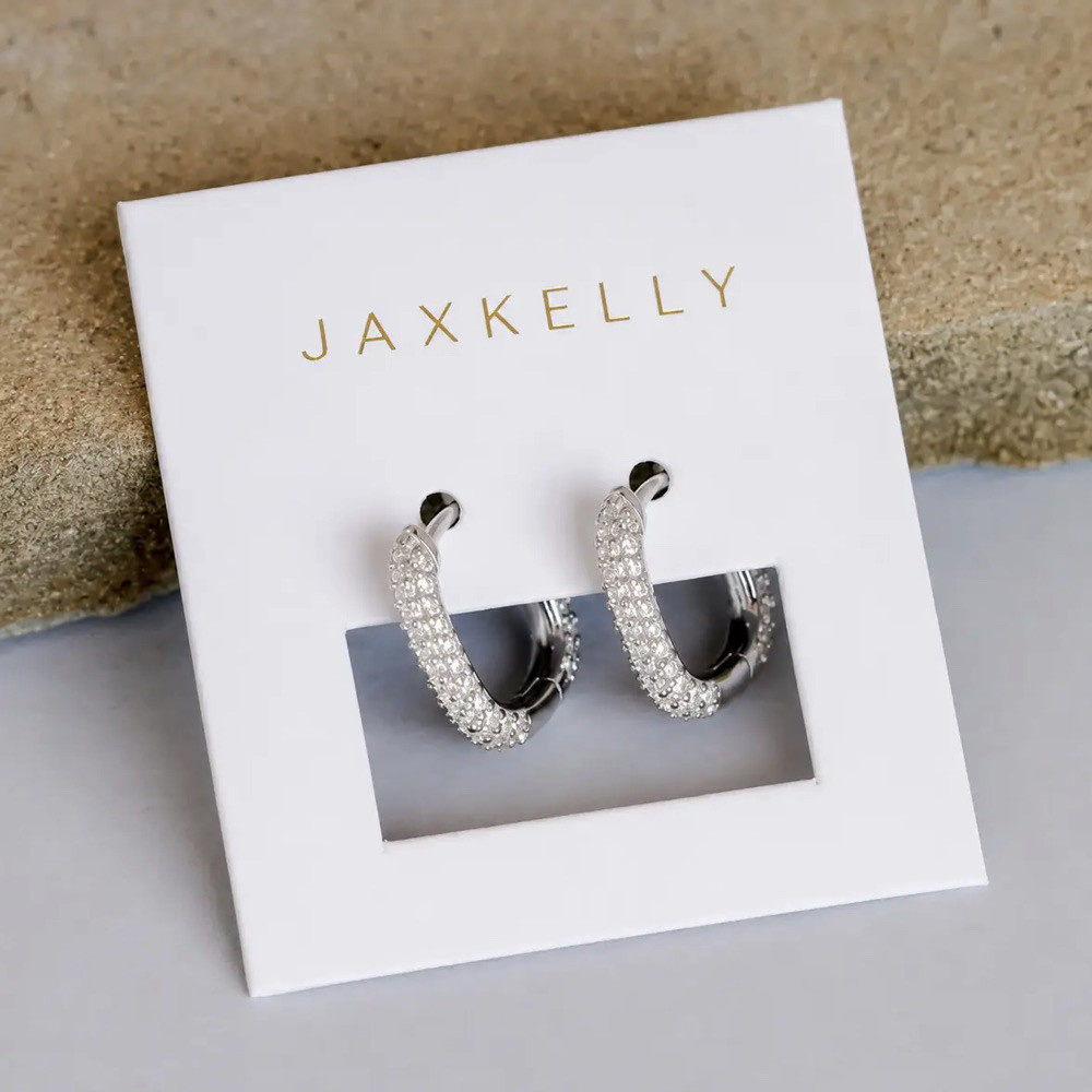 JaxKelly Pave Hoop Earrings - White CZ Silver
