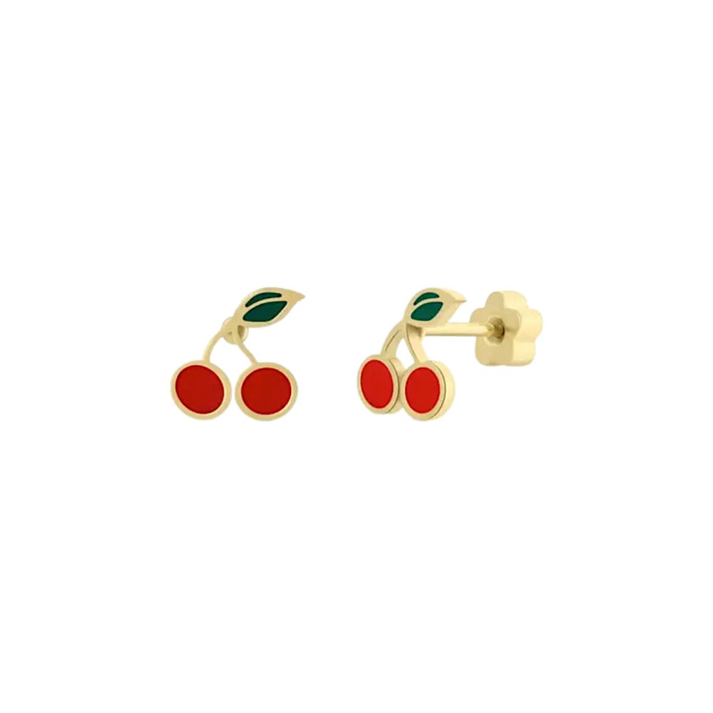 JaxKelly Enamel Flat Back Kids Stud Earrings - Cherry