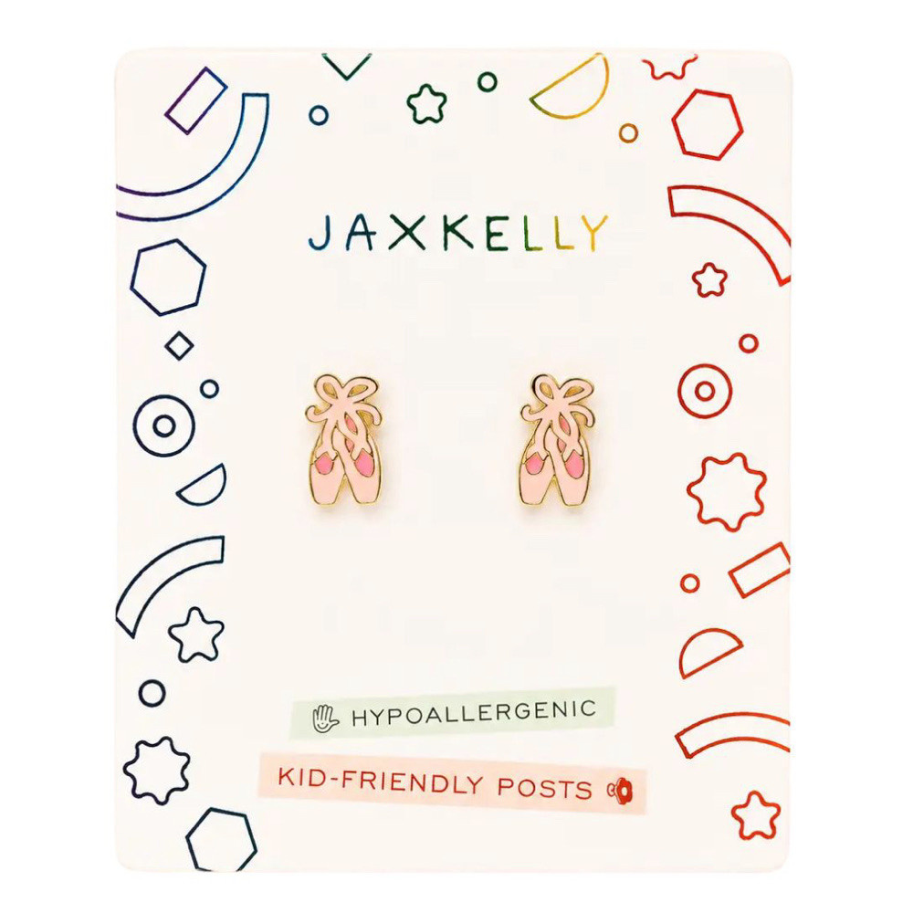 JaxKelly Enamel Flat Back Kids Stud Earrings - Ballet Slippers
