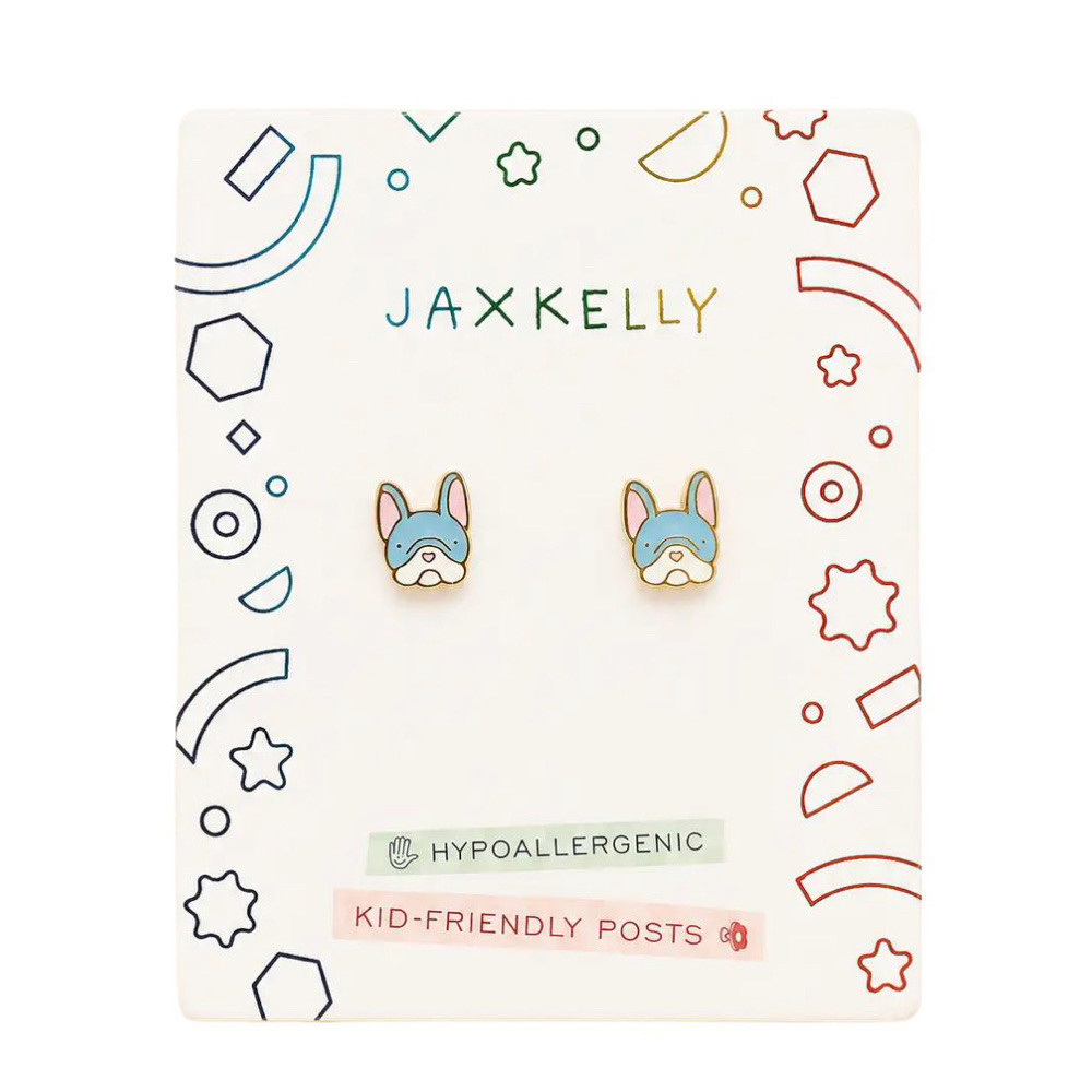 JaxKelly JaxKelly Enamel Flat Back Kids Stud Earrings - Frenchie