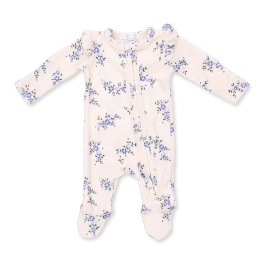 Angel Dear 2 Way Ruffle Sleeve Zipper Footie - Sweet Hanna Floral Velour