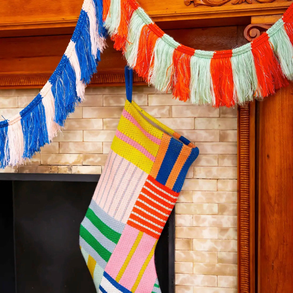 VERLOOP Patchwork Stripe Holiday Stocking - Rainbow