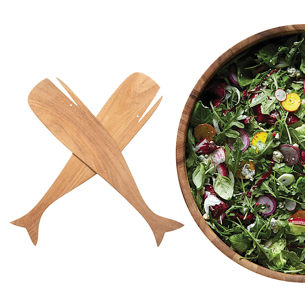 Wood Whale Salad Serving Utensils