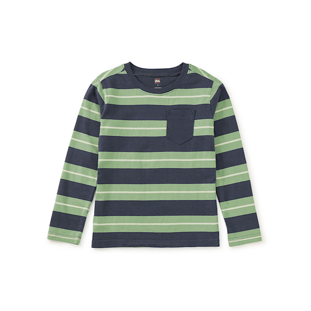Tea Collection Long Sleeve Striped Pocket Tee - Indigo