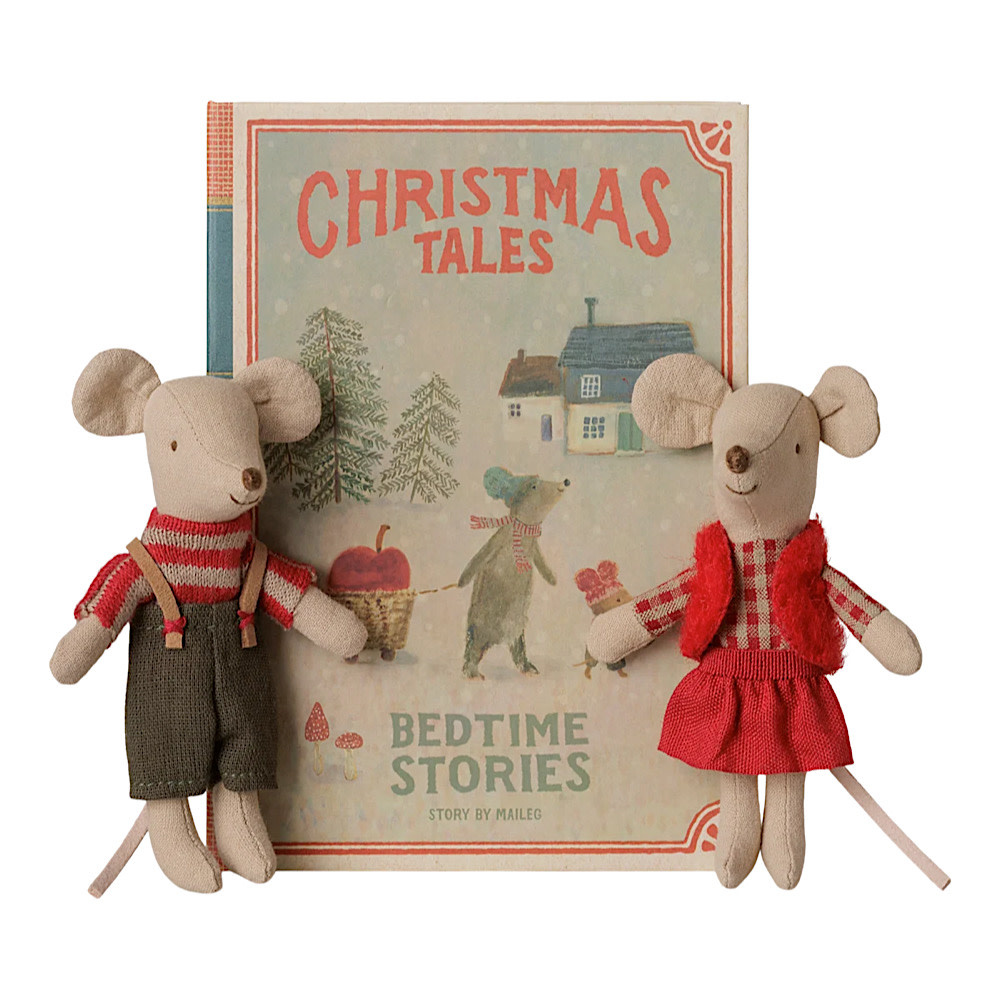 Maileg Little Sister and Brother Mice in Book - Christmas Twins