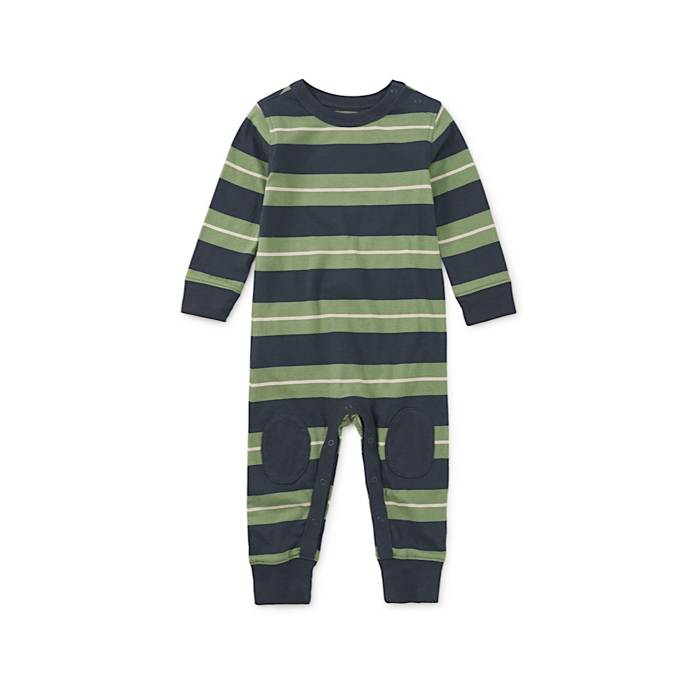 Tea Collection Tea Collection Stripe Knee Patch Baby Romper - Indigo