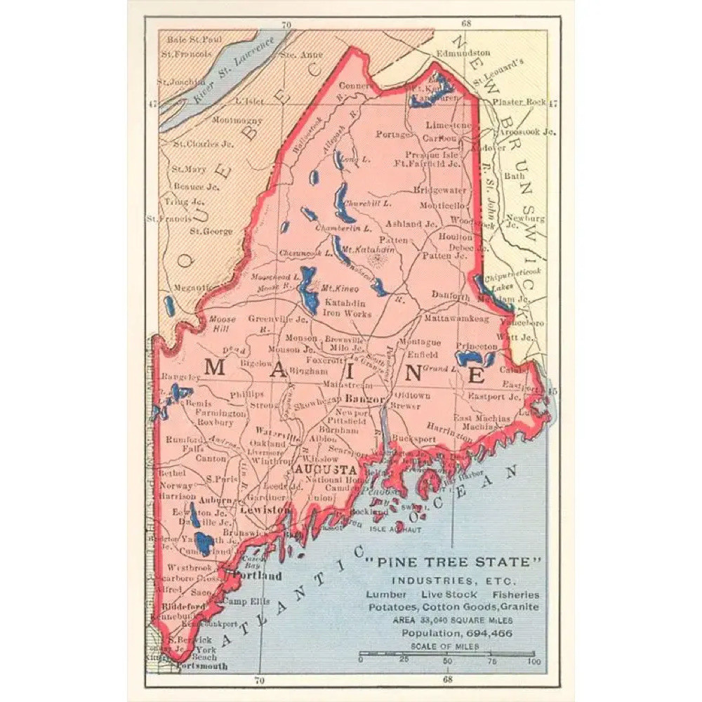  Postcard ME-255 - Map of Maine