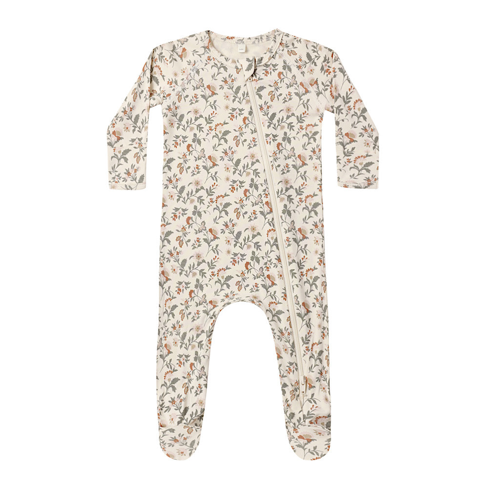 Quincy Mae Bamboo Zip Footie - Holiday Floral