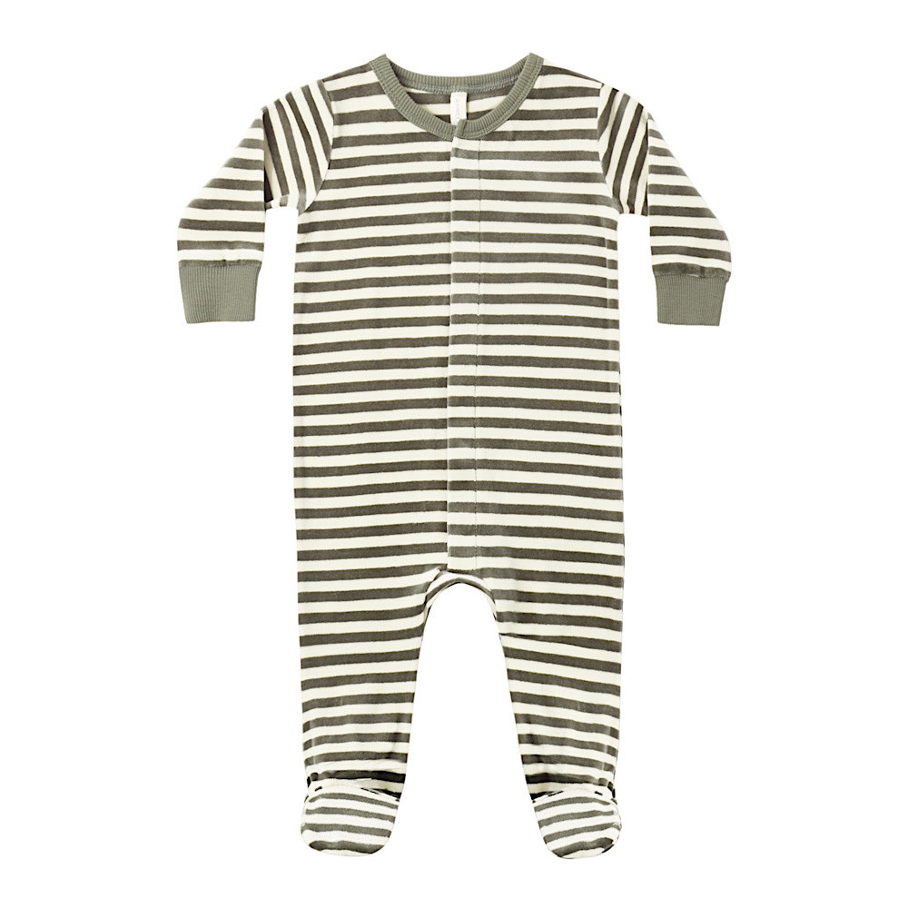 Quincy Mae Quincy Mae Hidden Snap Footie - Spruce Stripe