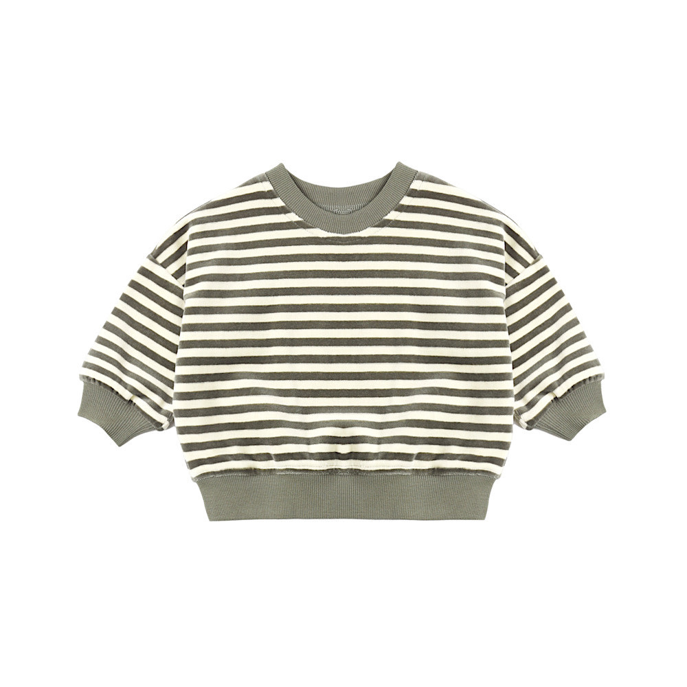 Quincy Mae Velour Relaxed Sweatshirt - Spruce Stripe