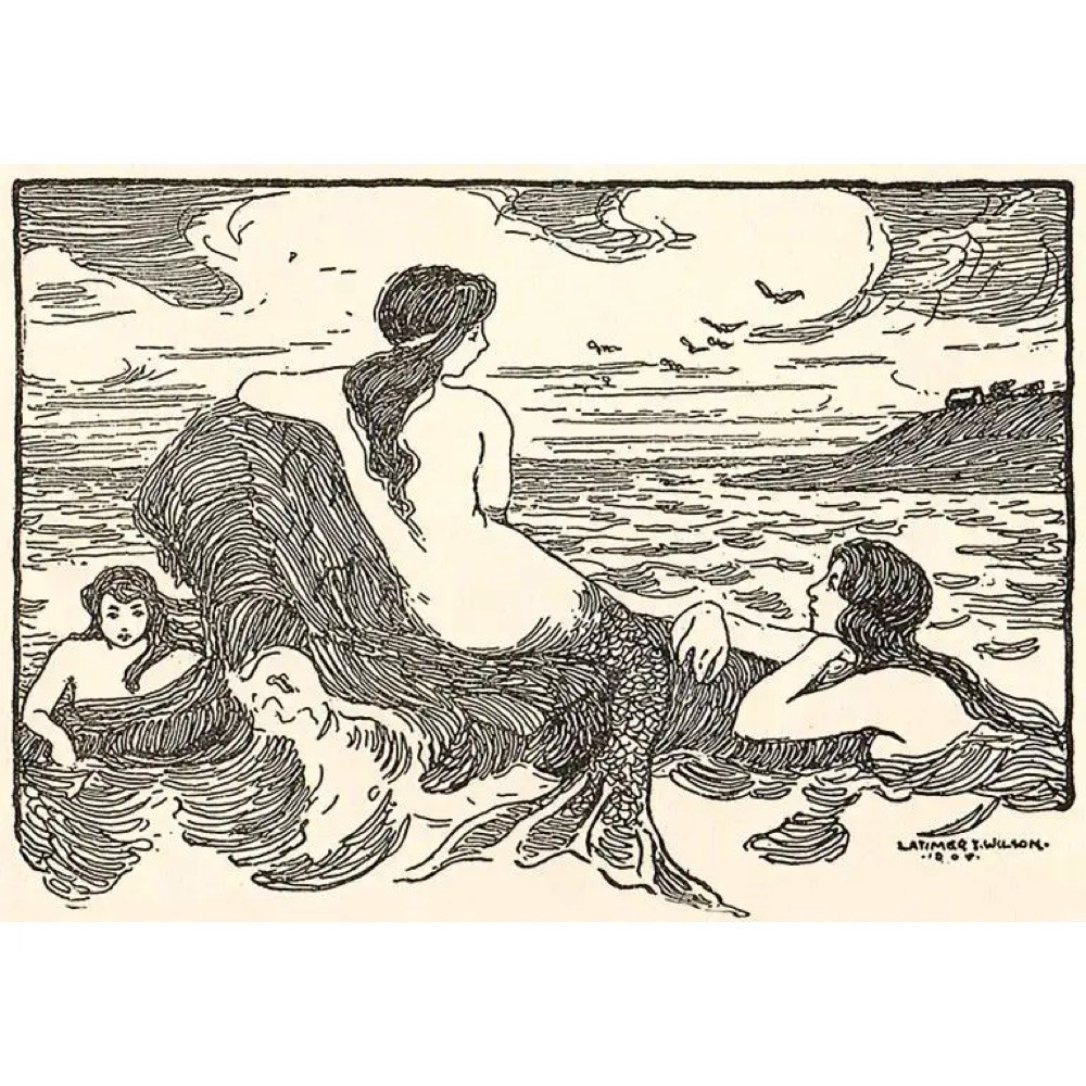  Postcard TS-262 - Woodcut of Mermaids
