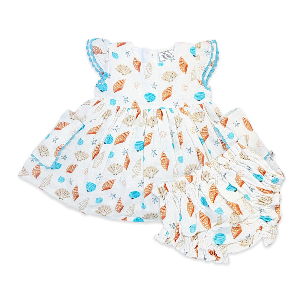 Viverano Organics Viverano Organics Pocket Baby Dress + Bloomer - Seashell