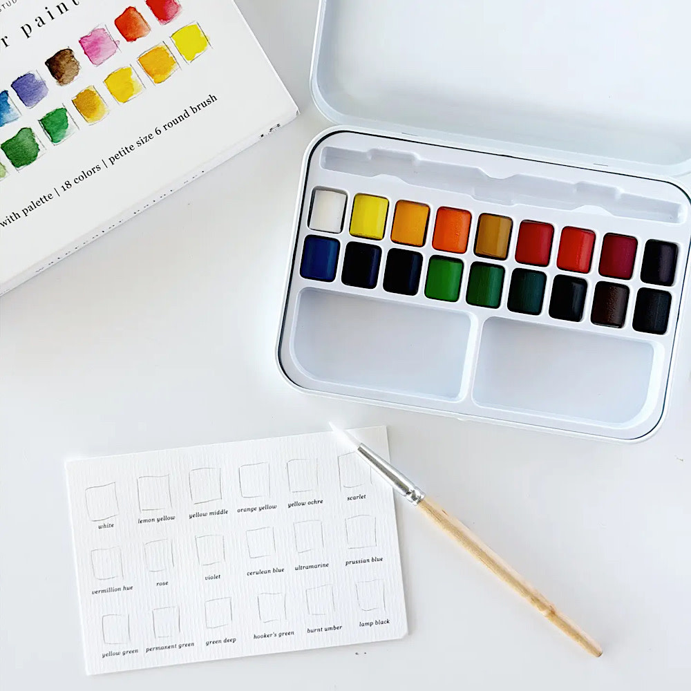 Emily Lex Studio Watercolor Paint Set - 18 Colors with Brush