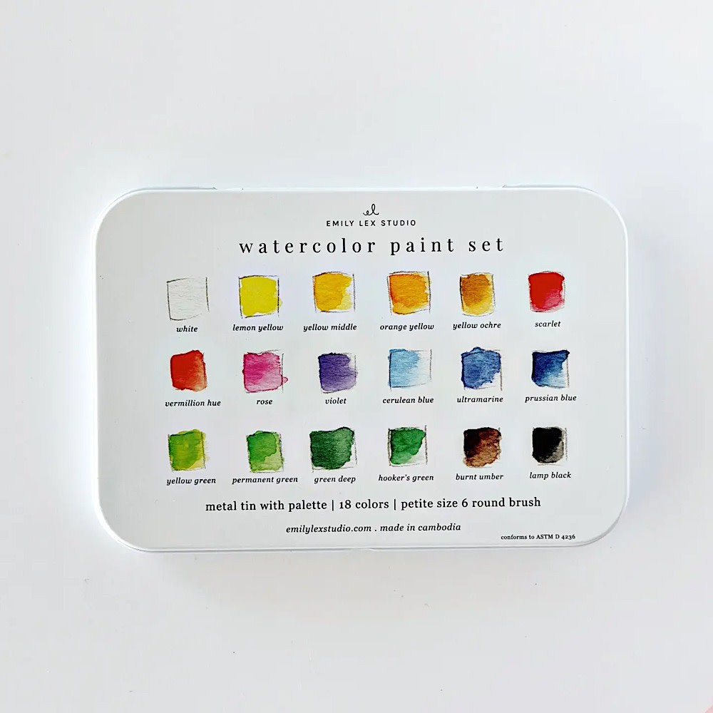 Emily Lex Studio Watercolor Paint Set - 18 Colors with Brush