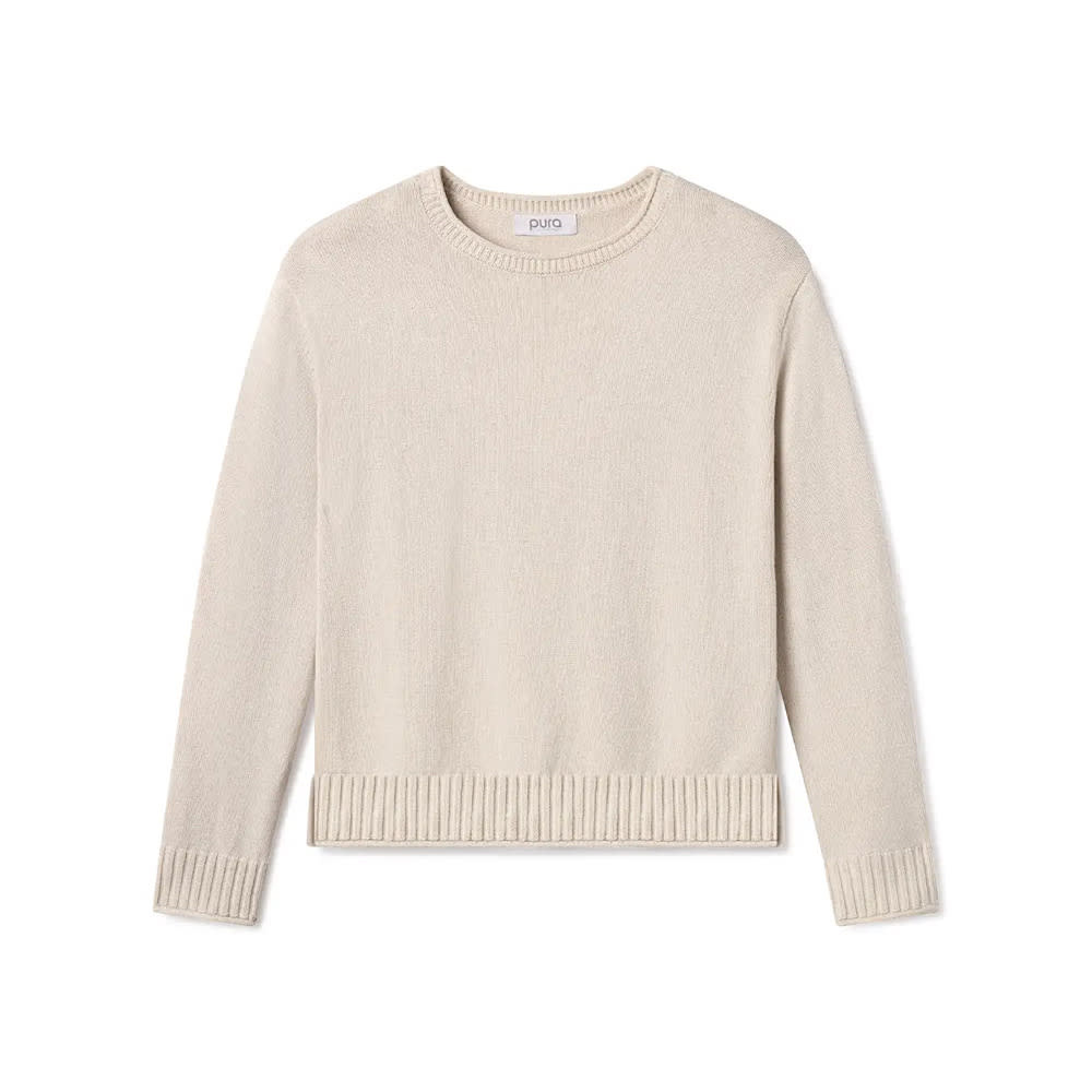 Pura Cashmere Everyday Cotton Crew Sweater - Oatmeal