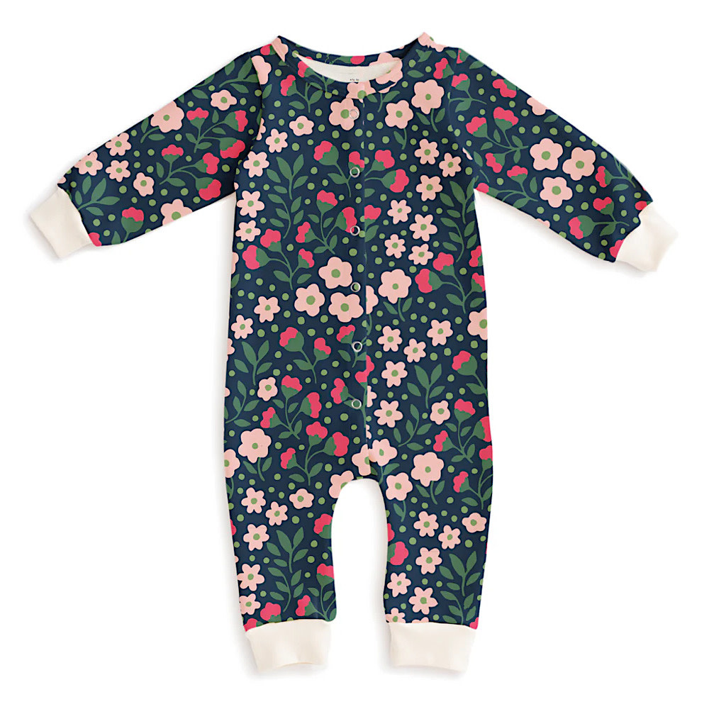 Winter Water Factory French Terry Jumpsuit - Garden Blooms Navy & Pink