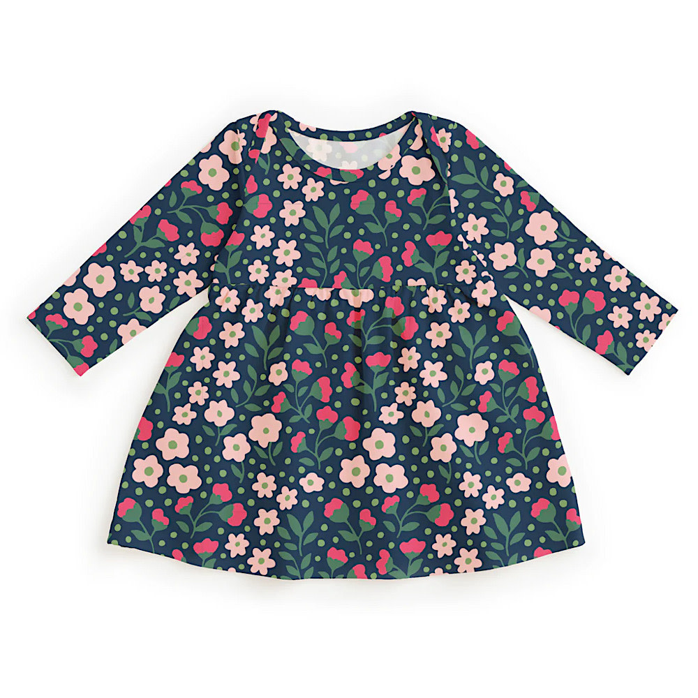 Winter Water Factory Winter Water Factory Lausanne Baby Dress - Garden Blooms Navy & Pink