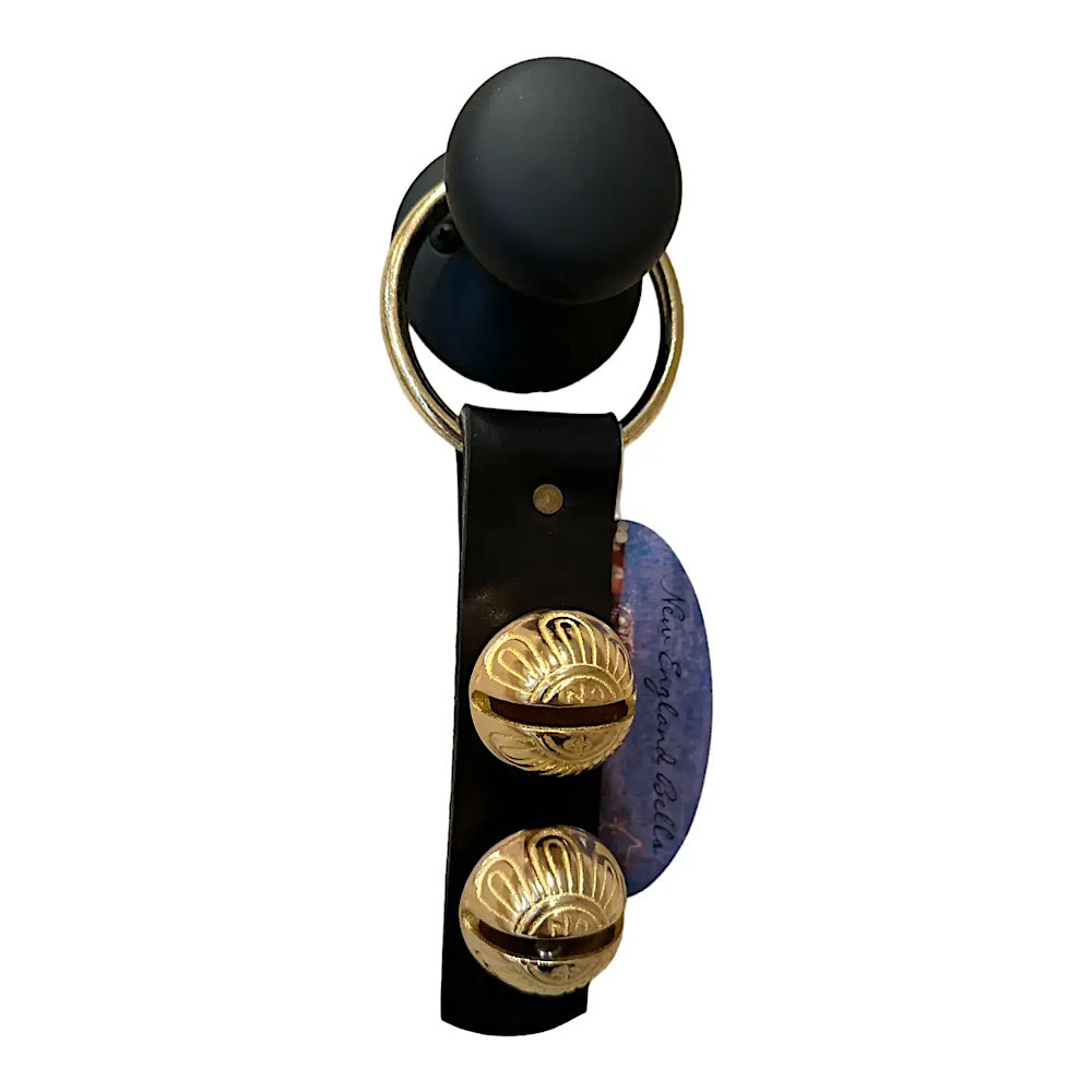 Sleigh Bell Strap - 2 Bells Size 4 - Black & Brass