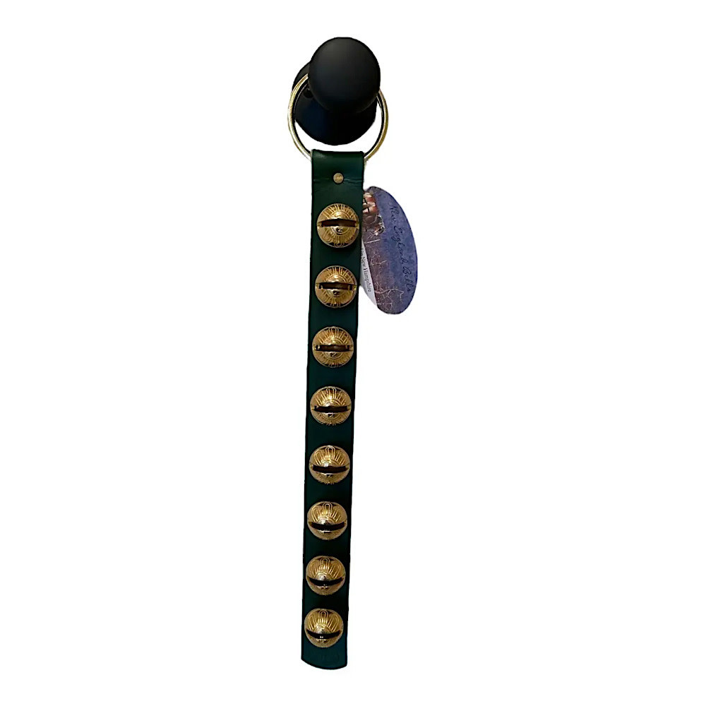 Sleigh Bell Strap - 8 Bells Size 2 - Green & Brass