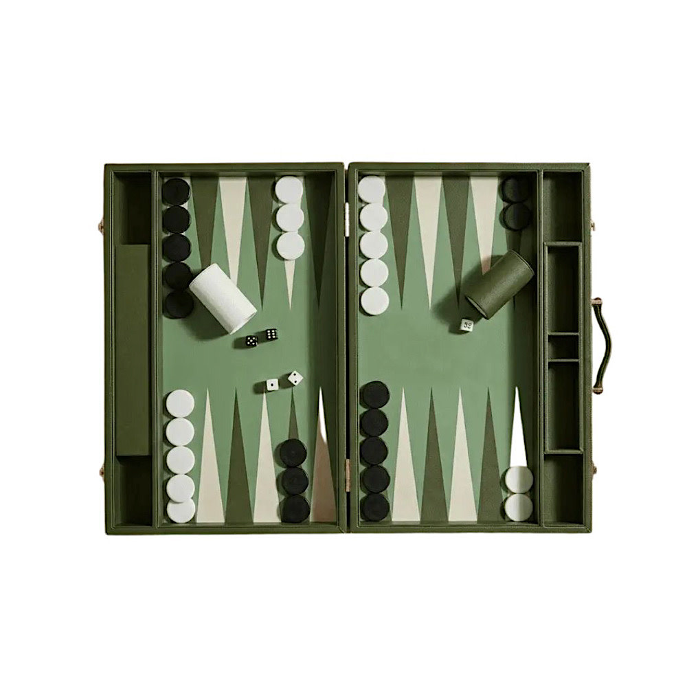  MarbleCultures Leather Backgammon Set - Green and White