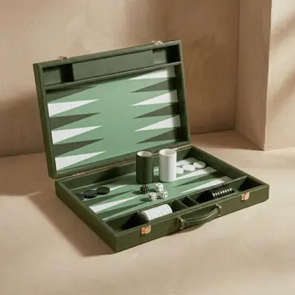 MarbleCultures Leather Backgammon Set - Green and White