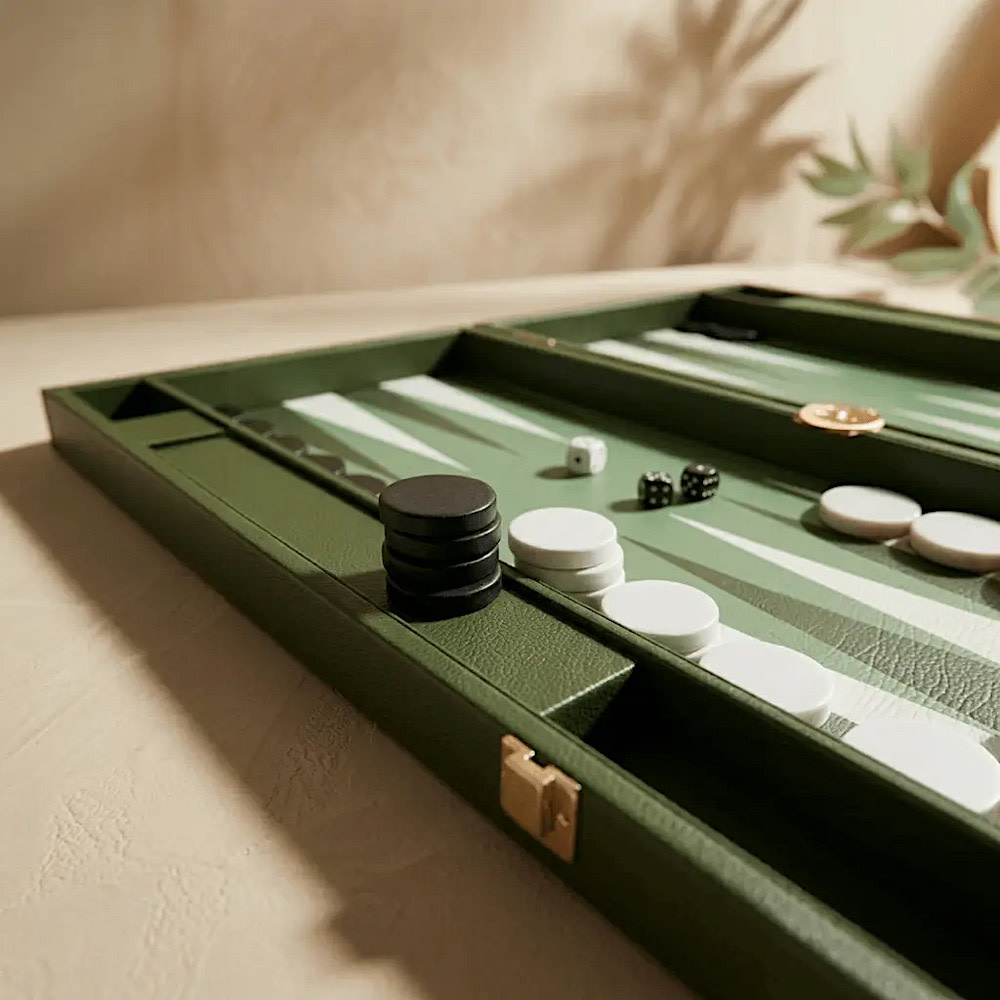 MarbleCultures Leather Backgammon Set - Green and White