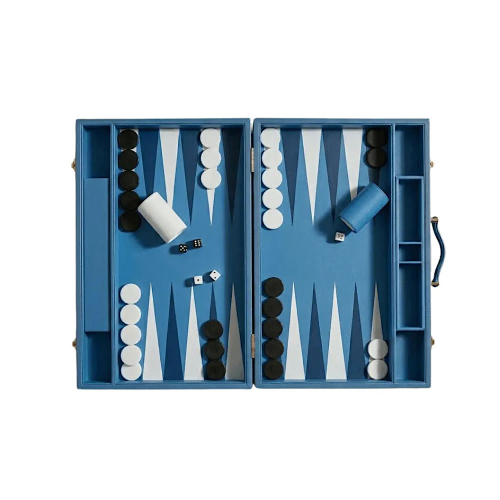  MarbleCultures Leather Backgammon Set - Blue and Black