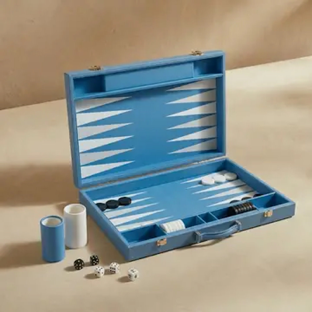 MarbleCultures Leather Backgammon Set - Blue and Black