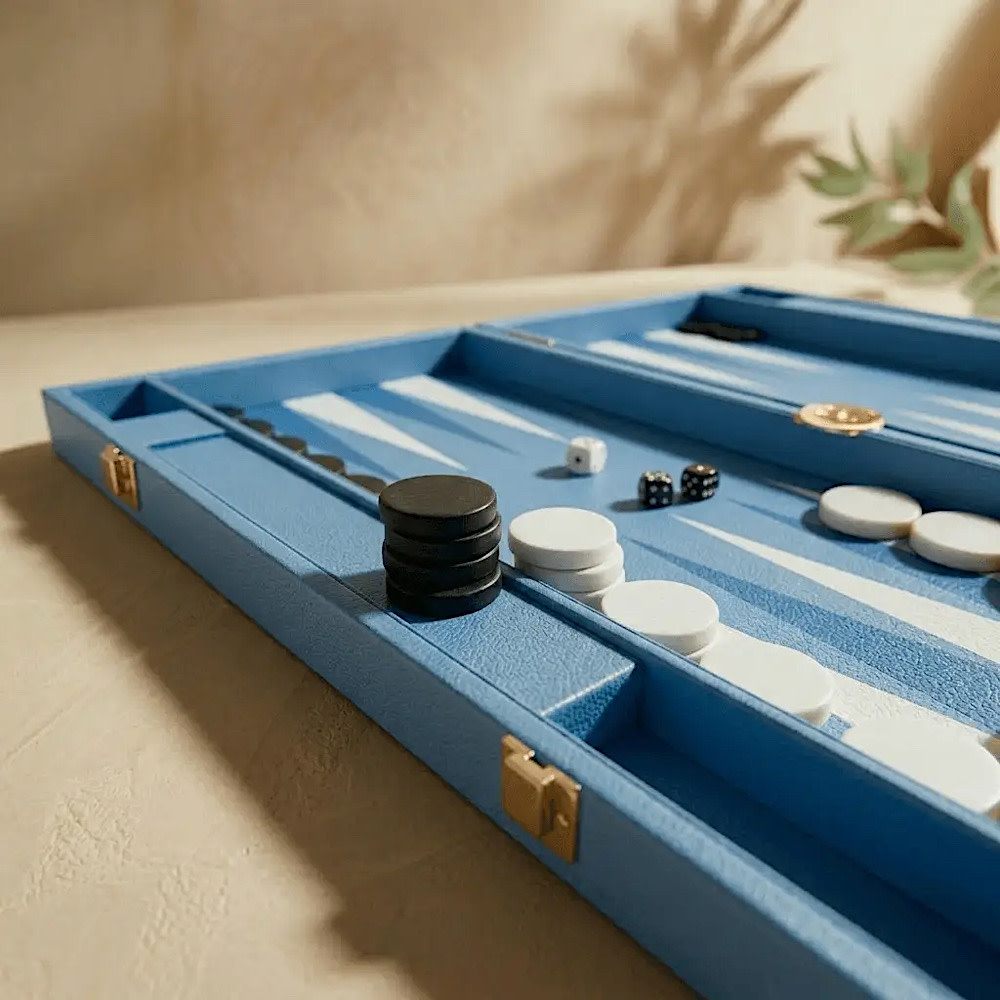 MarbleCultures Leather Backgammon Set - Blue and Black